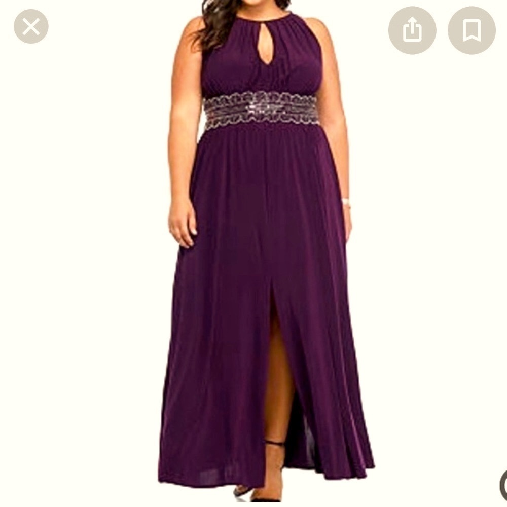 Jersey Knit Beaded Waist Keyhole Dress w/ Slit - Size 16​​​​​​​​